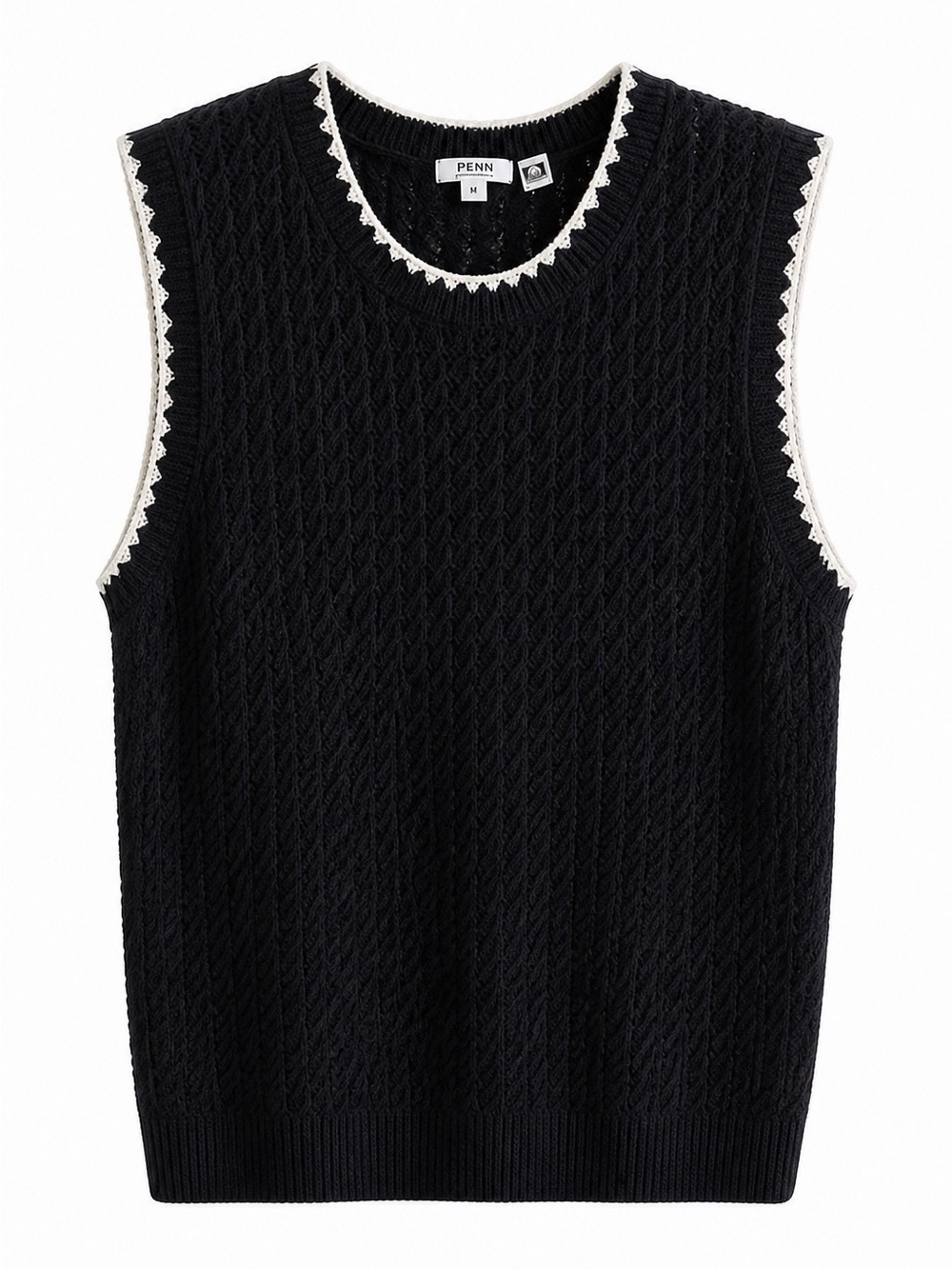 Penningtons Black Cable-Knit Sleeveless Sweater with Contrast Trim - 1X